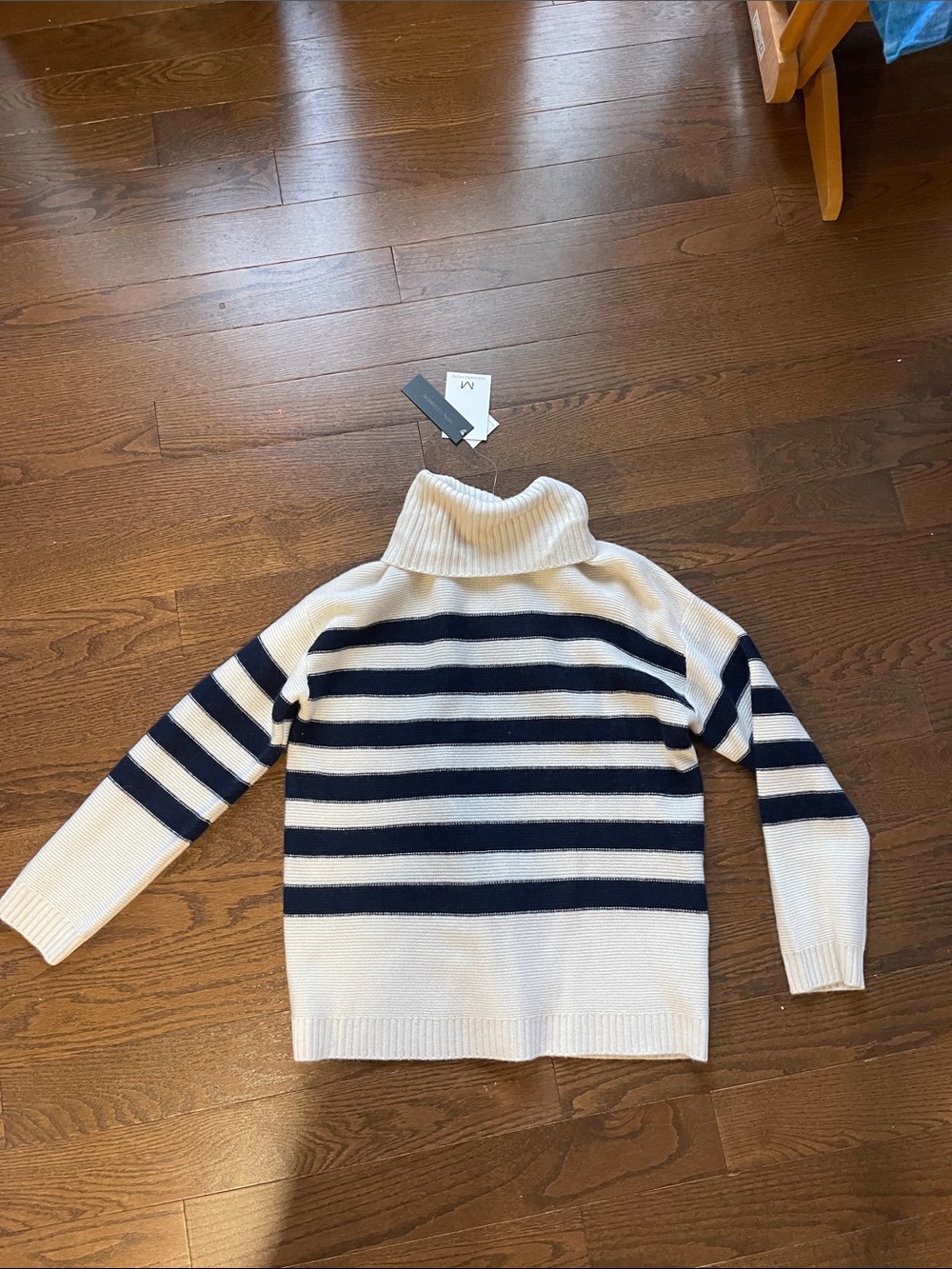 Magaschoni Navy and White Striped cashmere Sweater